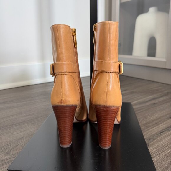 Veronica Beard Viv Booties Natural Leather Upper Ankle Heeled Buckle Boots 8 - Picture 5 of 7